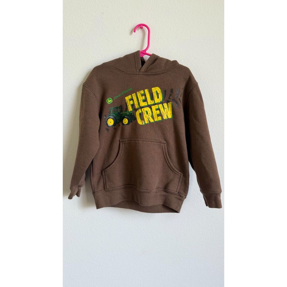 John Deere Boys 5/6 Brown Field Crew Tractor Graphic Hoodie Sweatshirt